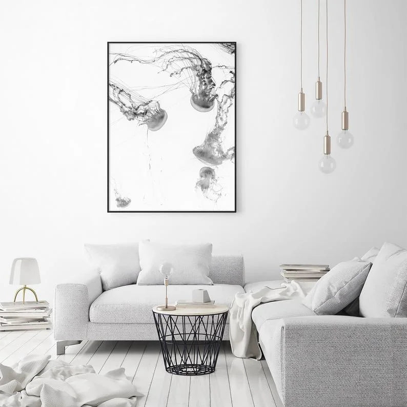 Wall Art Jellyfish Black Frame Canvas 90cm x 135cm - Home &