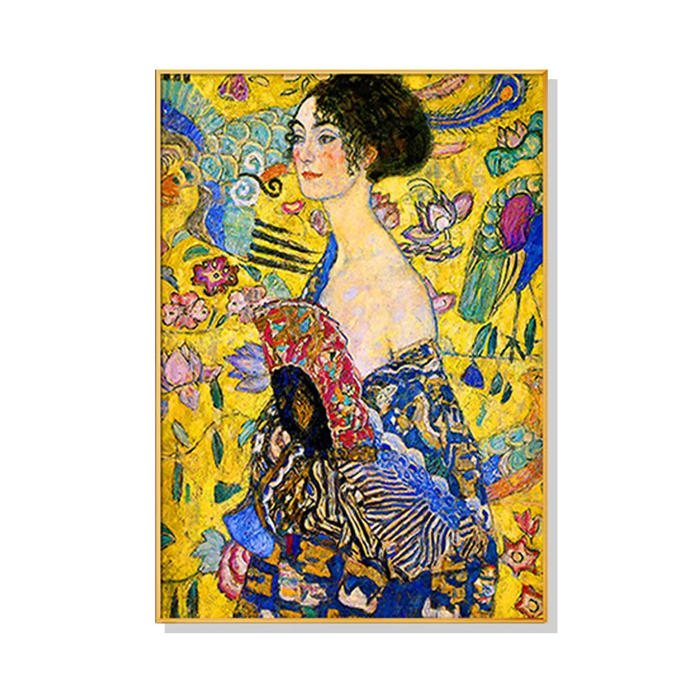 Wall Art Lady With A Fan by Klimt Gold Frame Canvas 40x60cm