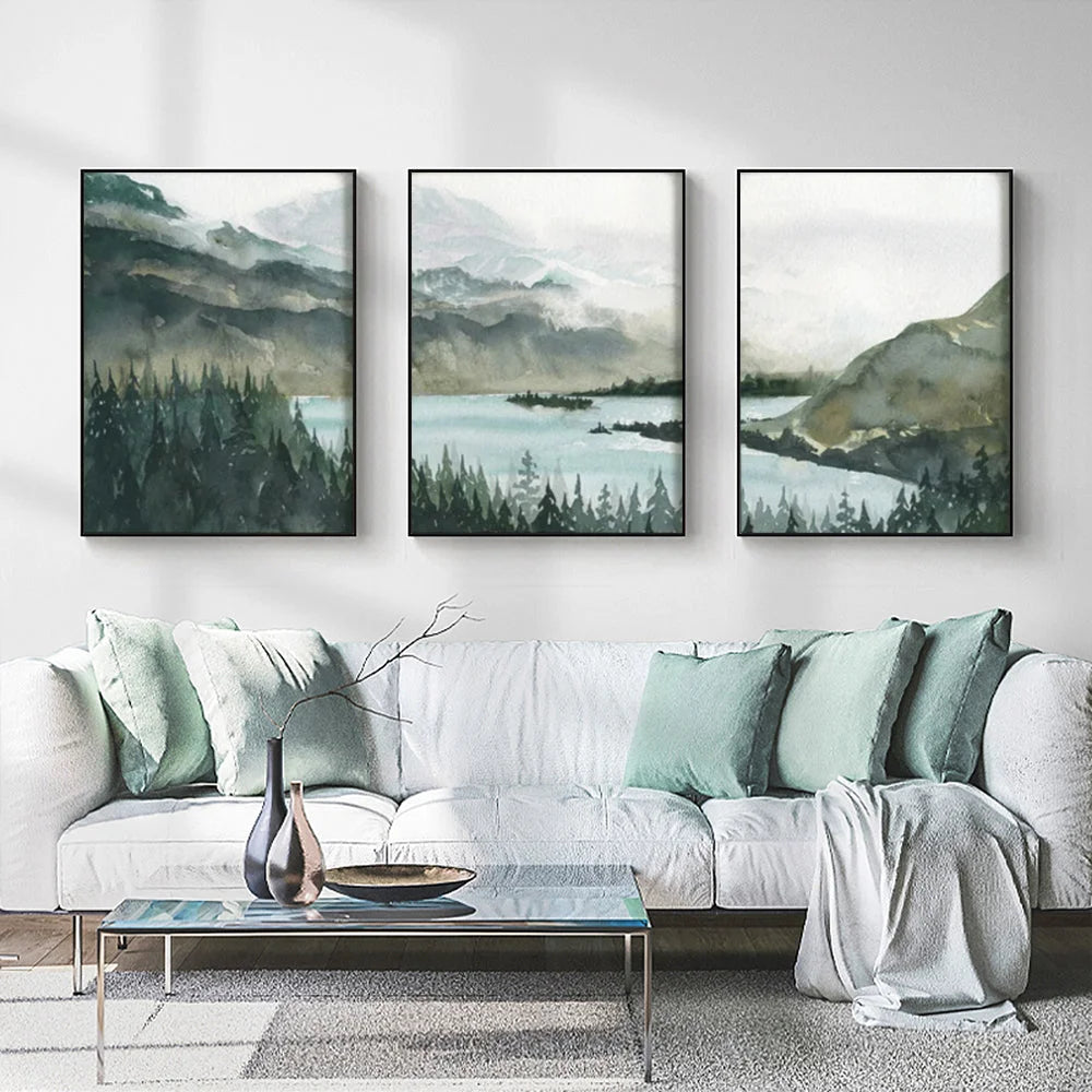 Wall Art Landscape 3 Sets Black Frame Canvas 80x120cm