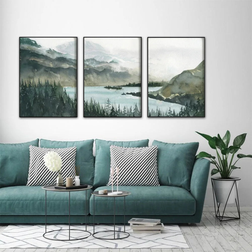 Wall Art Landscape 3 Sets Black Frame Canvas 80x120cm