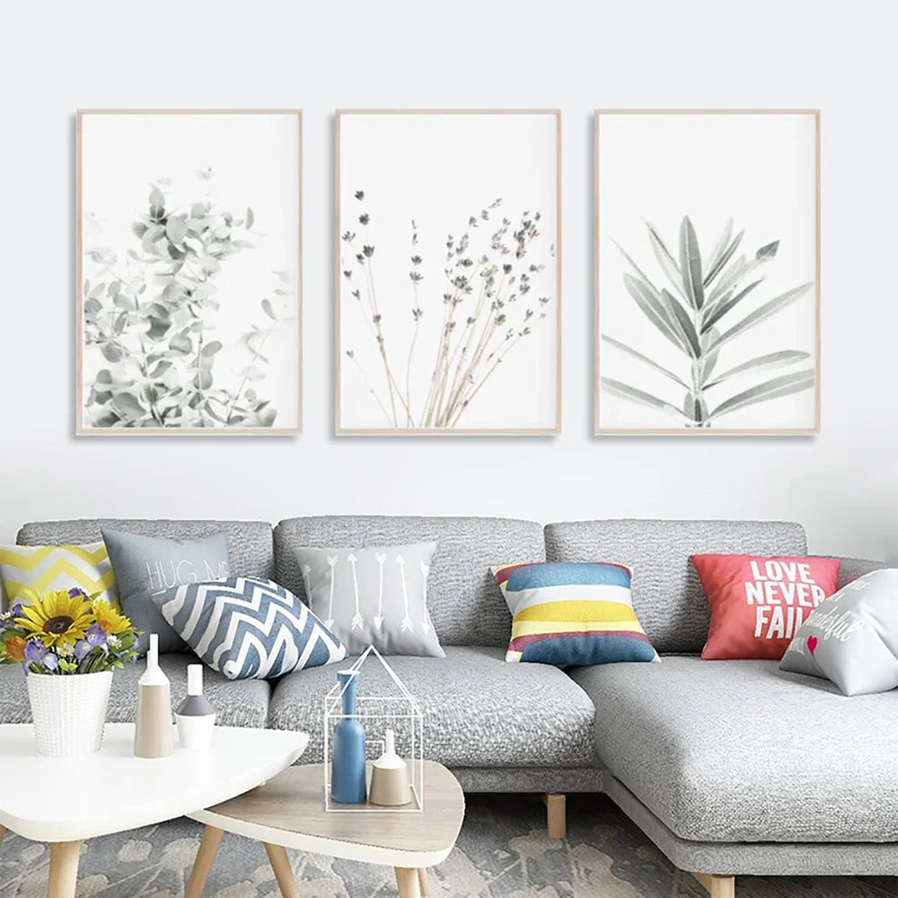 Wall Art Lavender Eucalyptus 3-Piece Set 40x60cm Wood Frame