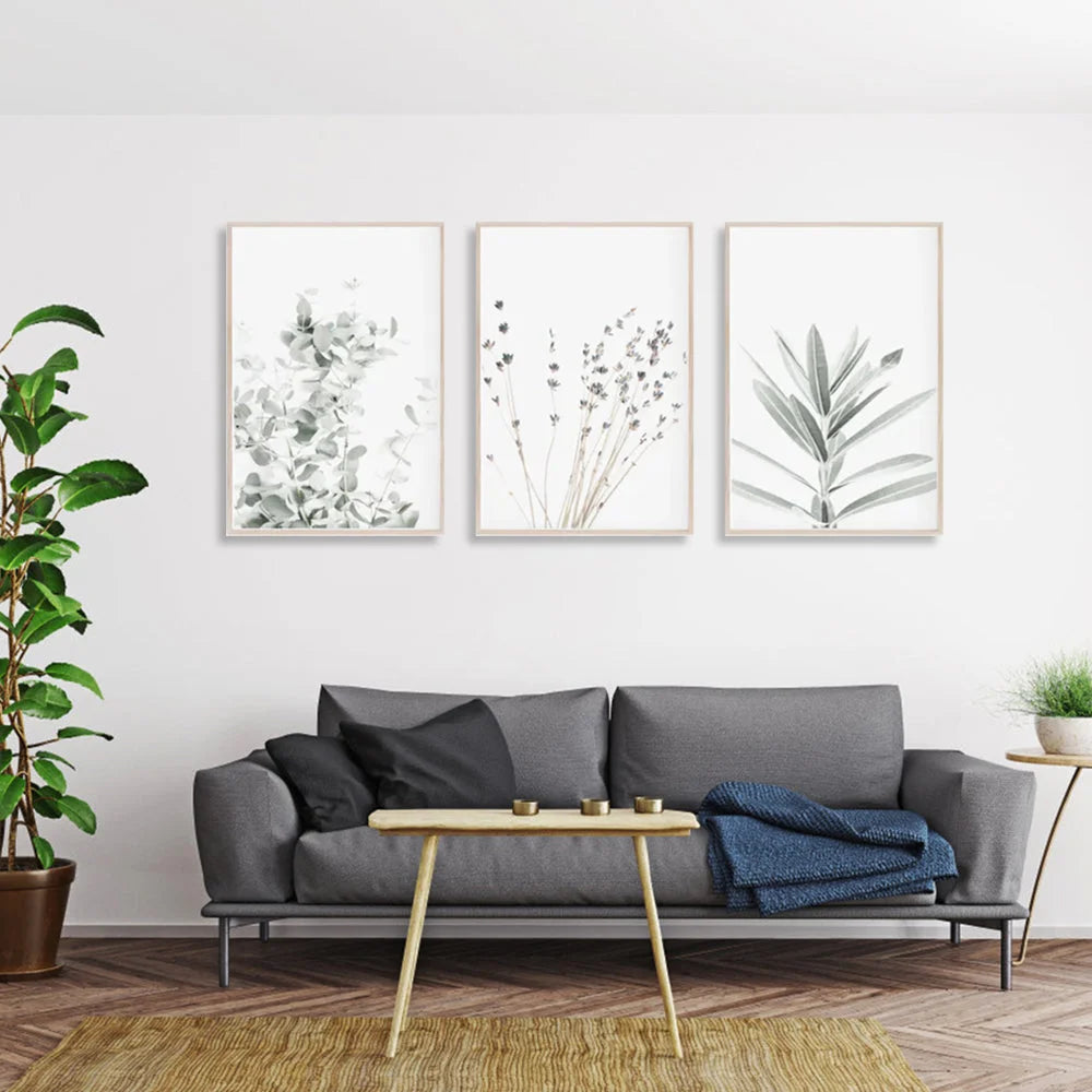 Wall Art Lavender Eucalyptus 3-Piece Set 60x90cm Wood Frame