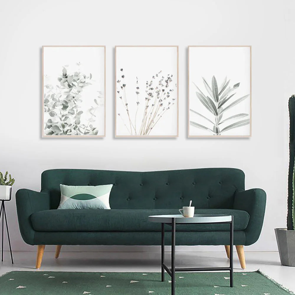 Wall Art Lavender Eucalyptus 3-Piece Set 60x90cm Wood Frame