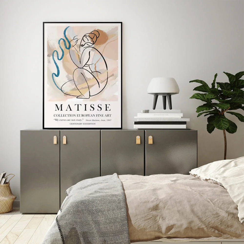 Wall Art Matisse Nude Line 60x90cm Black Frame Canvas