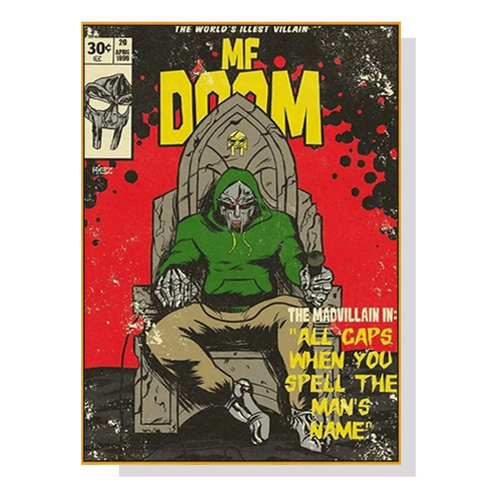 Wall Art MF DOOM Music Gold Frame Canvas 40x60cm - Home &