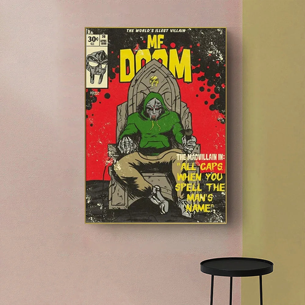 Wall Art MF DOOM Music Gold Frame Canvas 40x60cm - Home &