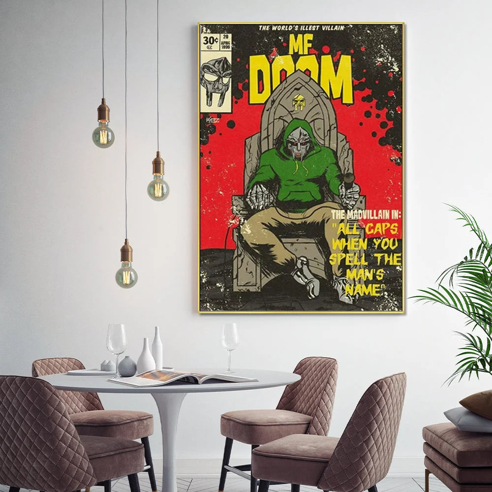 Wall Art MF DOOM Music Gold Frame Canvas 90x135cm - Home &