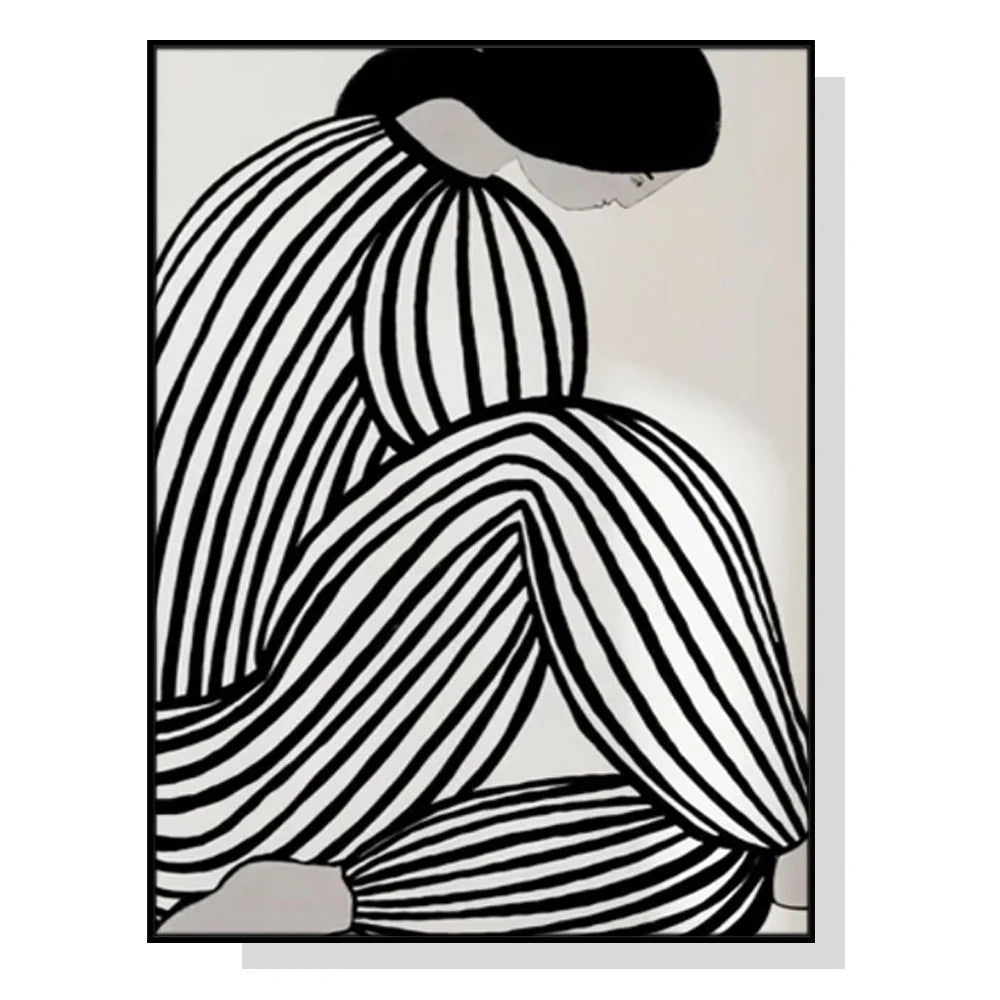 Wall Art Mid Century Figure Black Frame Canvas 60x90 cm