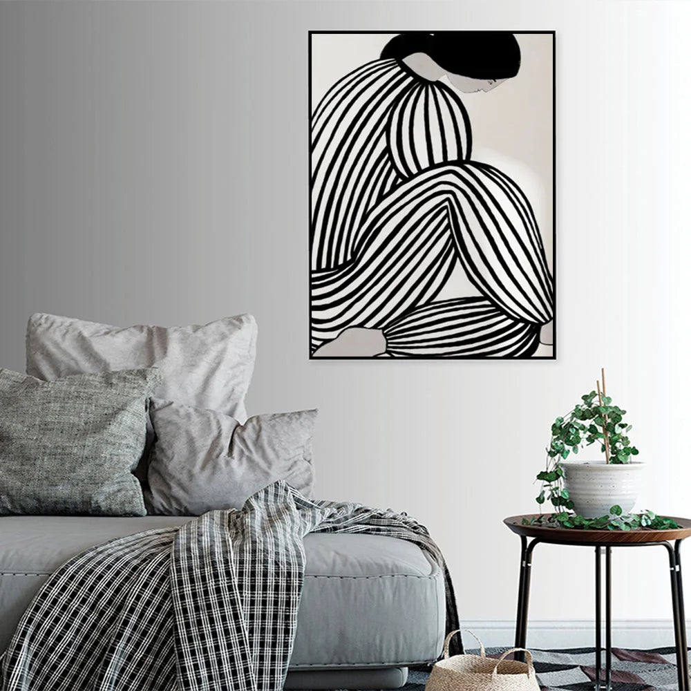 Wall Art Mid Century Figure Black Frame Canvas 70x100 cm
