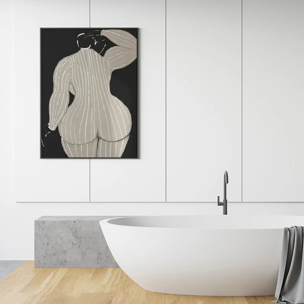 Wall Art Mid Century Lady 60x90cm Black Frame Canvas - Home