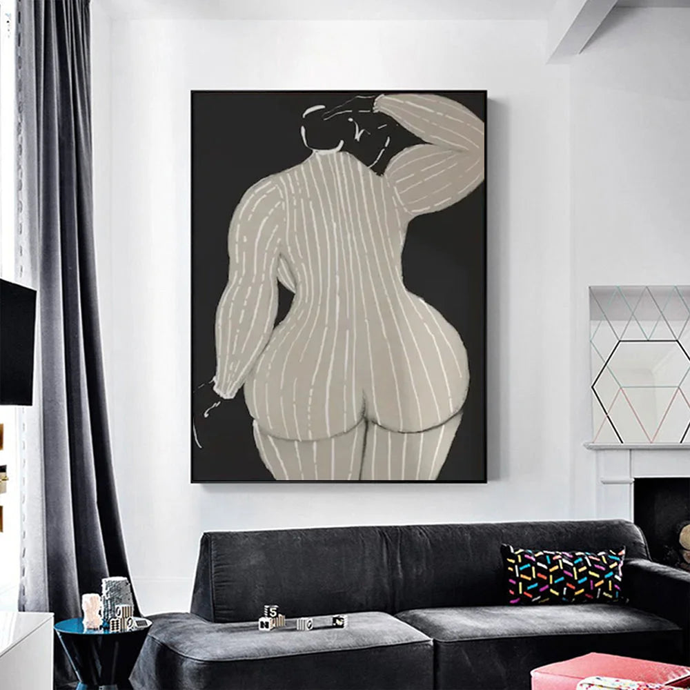Wall Art Mid Century Lady 60x90cm Black Frame Canvas - Home