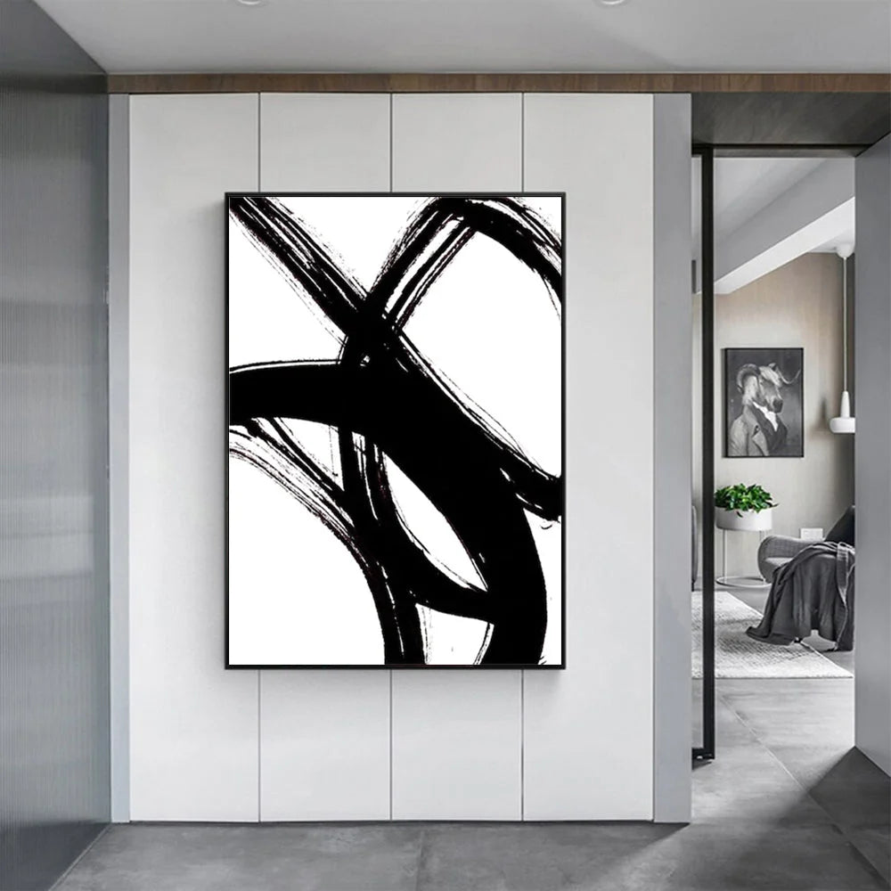 Wall Art Minimalist Black Artwork 60x90cm Black Frame