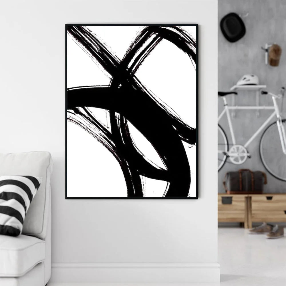 Wall Art Minimalist Black Artwork 80x120cm Black Frame