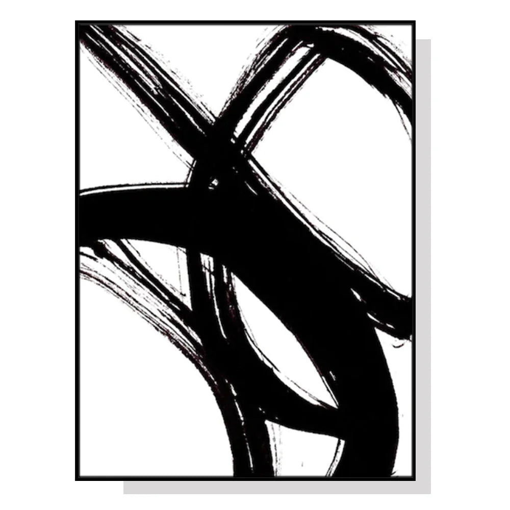 Wall Art Minimalist Black Artwork 90cmx135cm Black Frame