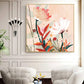 Wall Art Native Floral Gold Frame Canvas 90x90cm - Home &