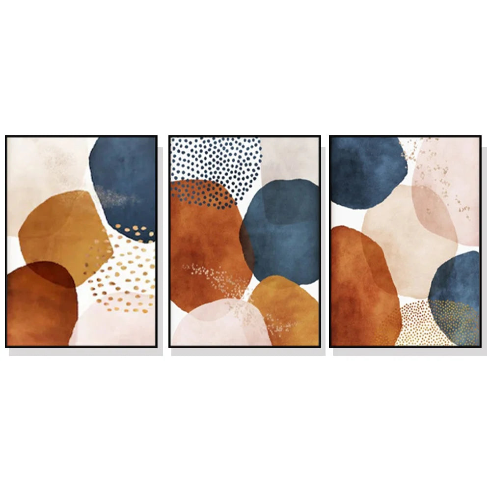 Wall Art Navy Pink Beige 3-Piece Set 40x60cm Black Frame