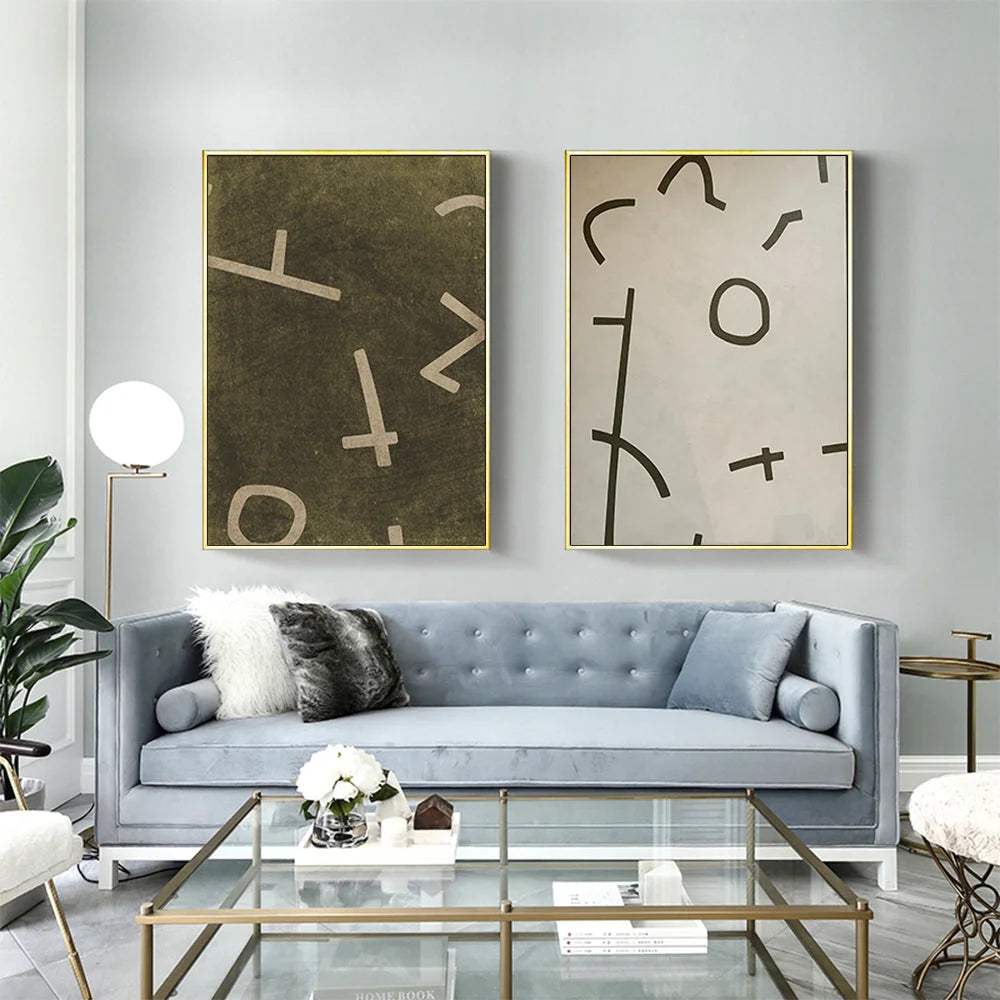 Wall Art Neutral Composition 50x70cm 2 Sets Gold Frame