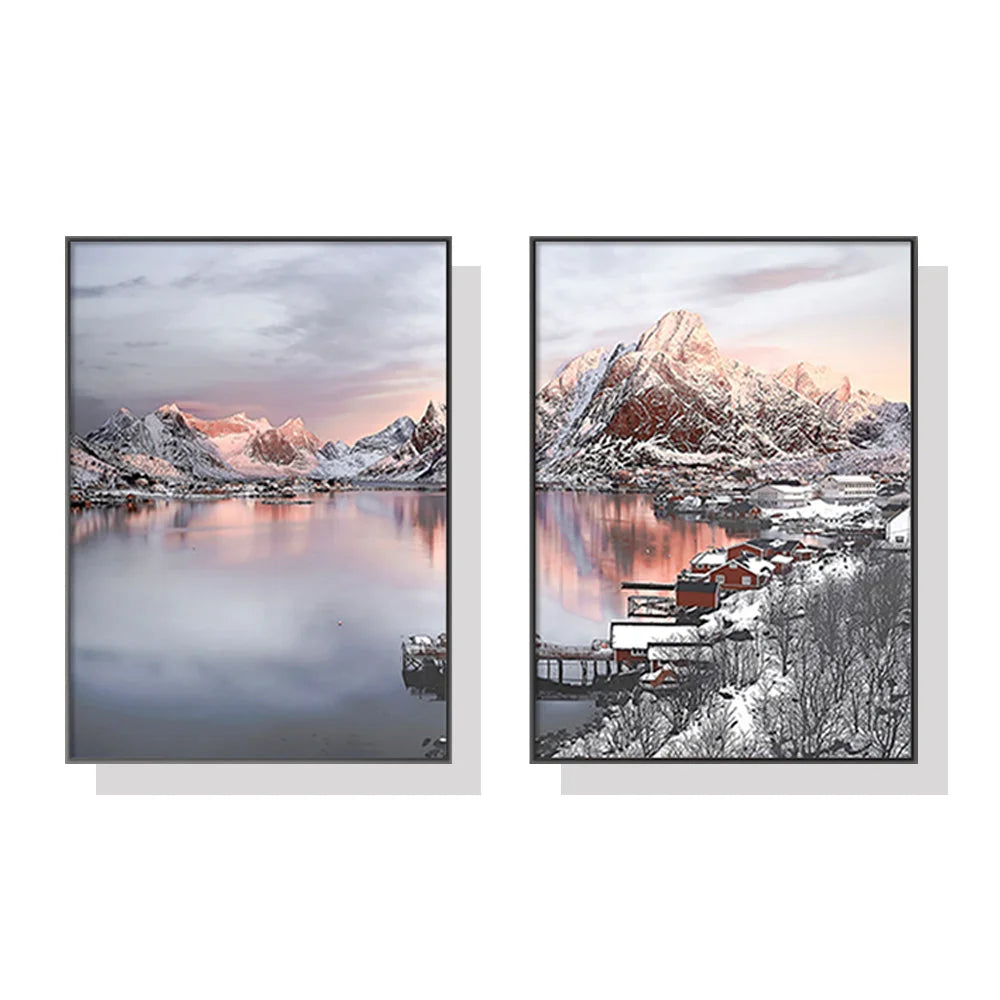 Wall Art Nordic Norway 2 Sets Black Frame Canvas 80x120cm