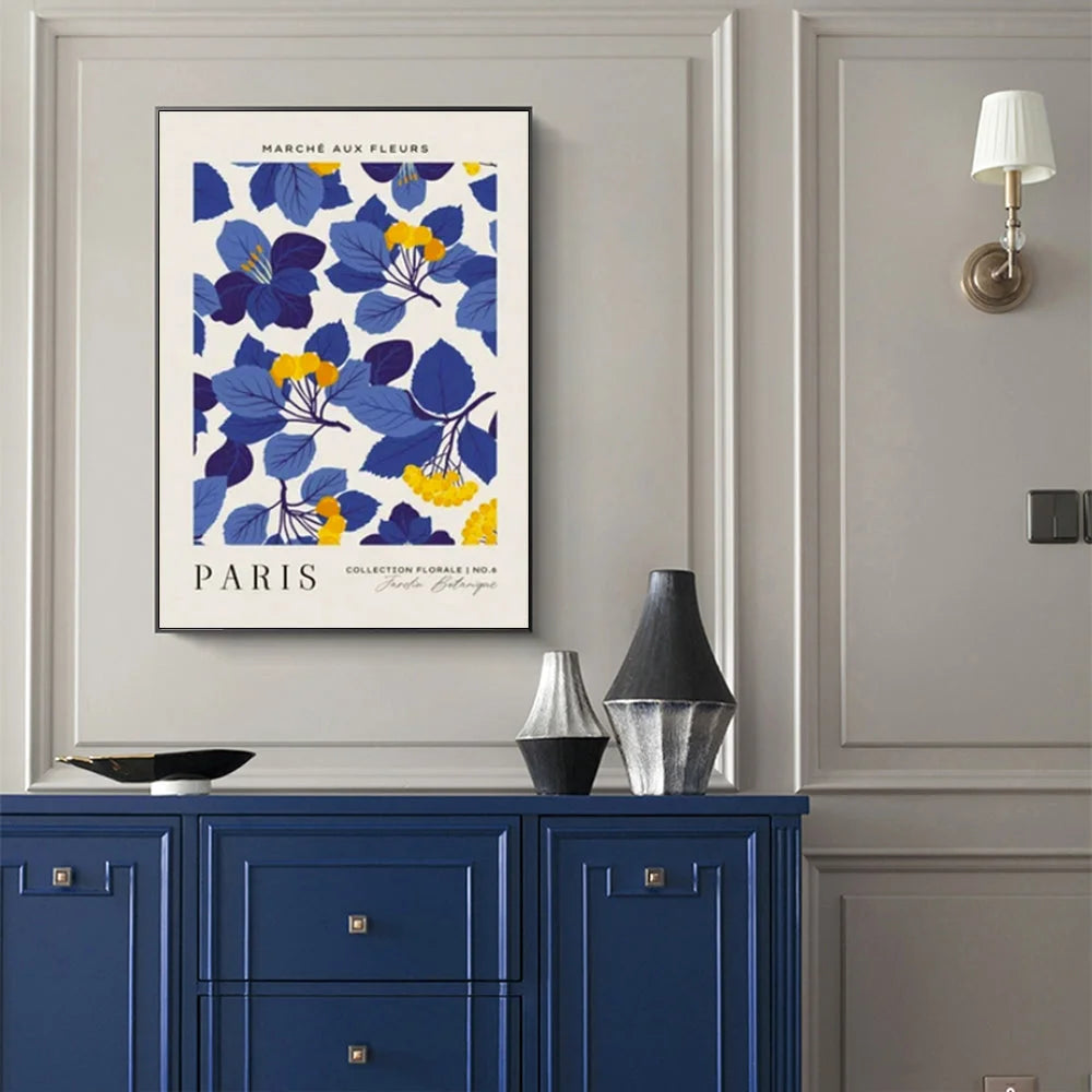 Wall Art Paris Flower Market Black Frame Canvas 100x150cm