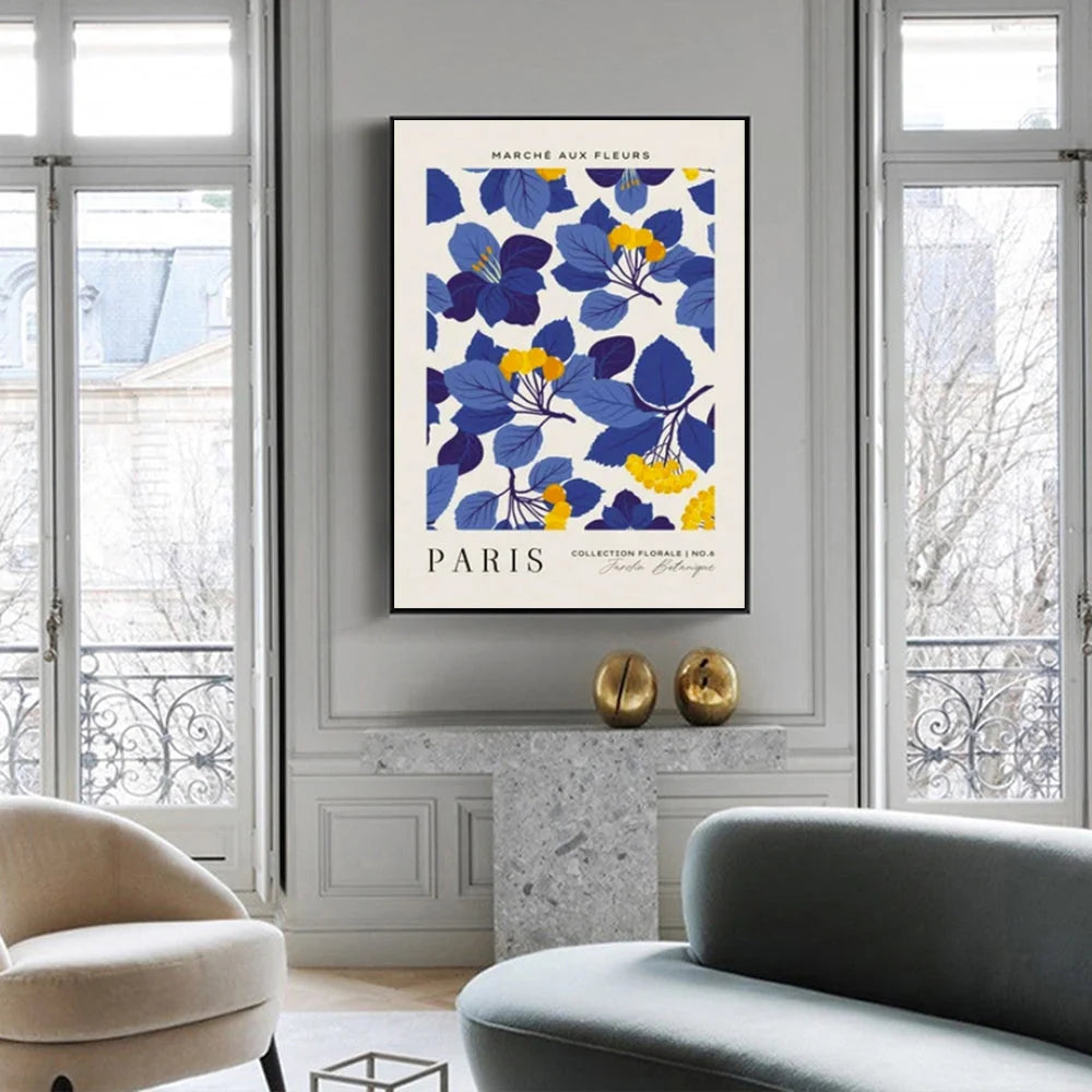 Wall Art Paris Flower Market Black Frame Canvas 100x150cm