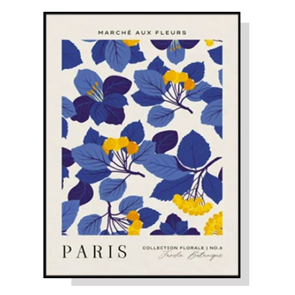 Wall Art Paris Flower Market Black Frame Canvas 90x135cm