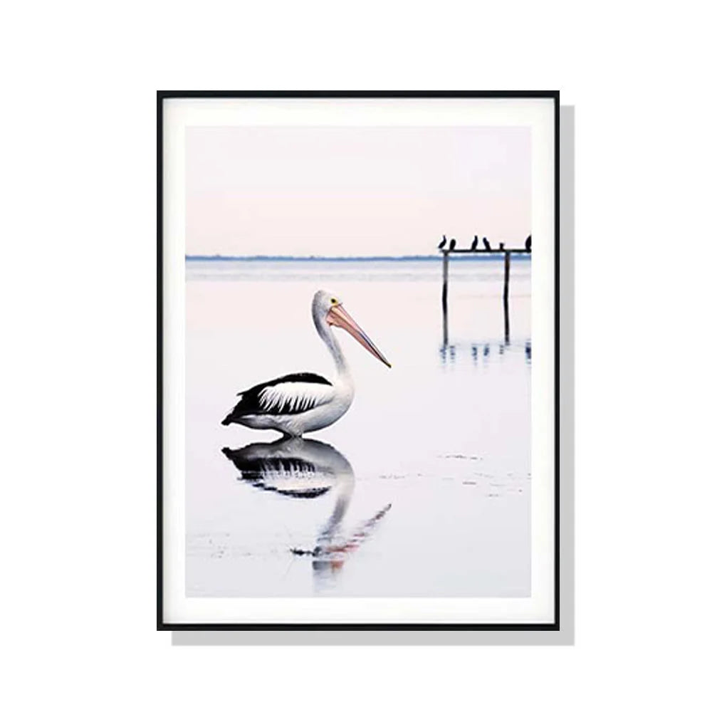 Wall Art Pelican Black Frame Canvas 50cmx70cm - Home &