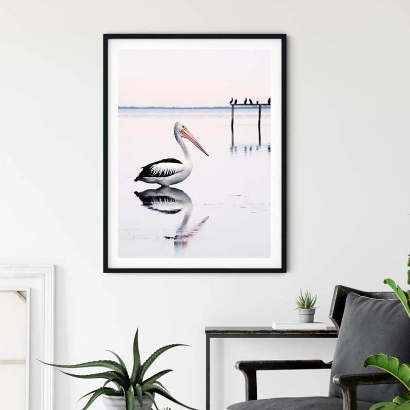Wall Art Pelican Black Frame Canvas 80cmx120cm - Home &