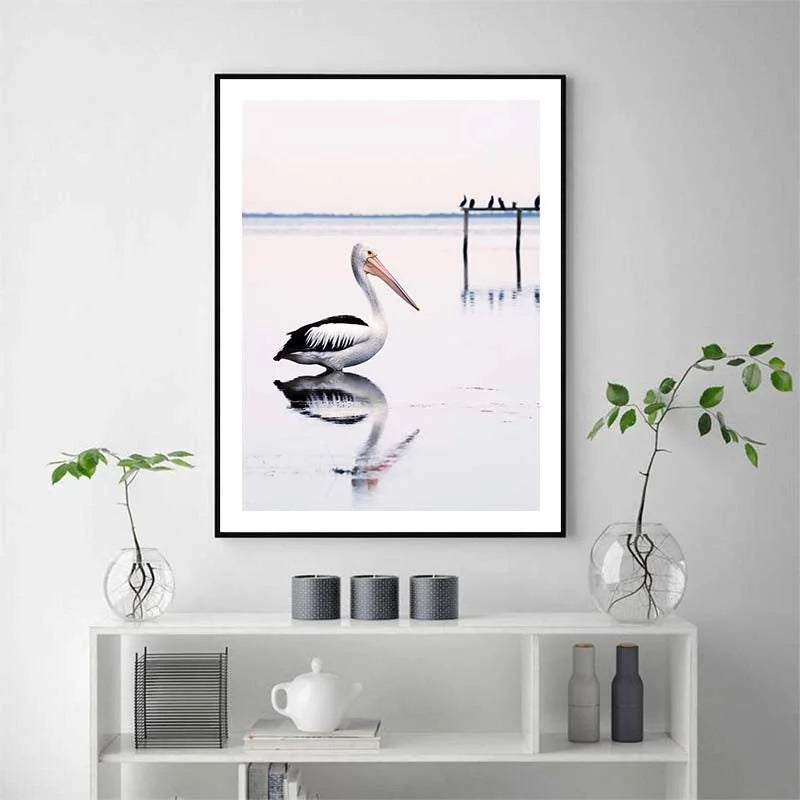 Wall Art Pelican Black Frame Canvas 80cmx120cm - Home &