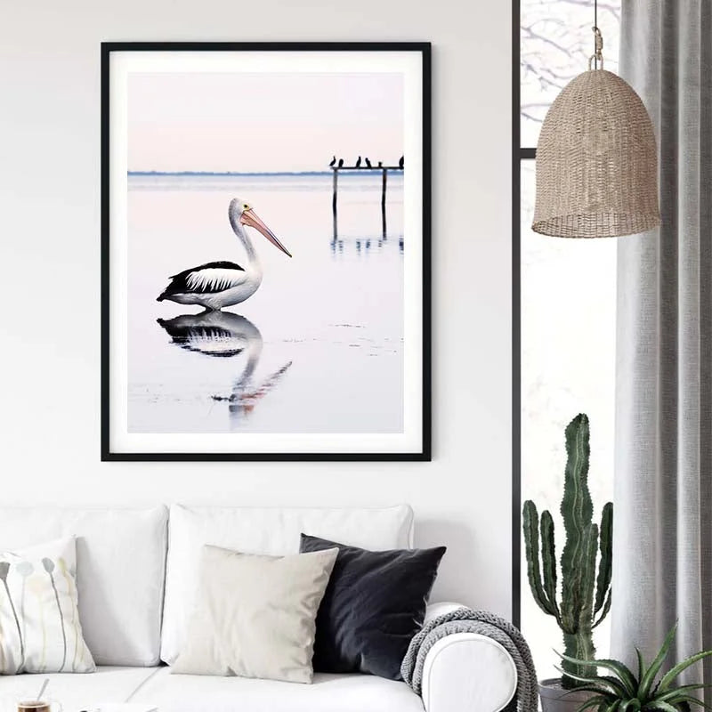 Wall Art Pelican Black Frame Canvas 80cmx120cm - Home &