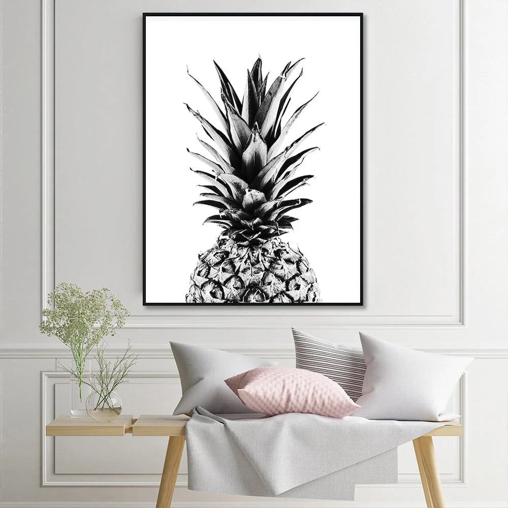 Wall Art Pineapple Canvas Black Frame 40cm x 60cm - Home &