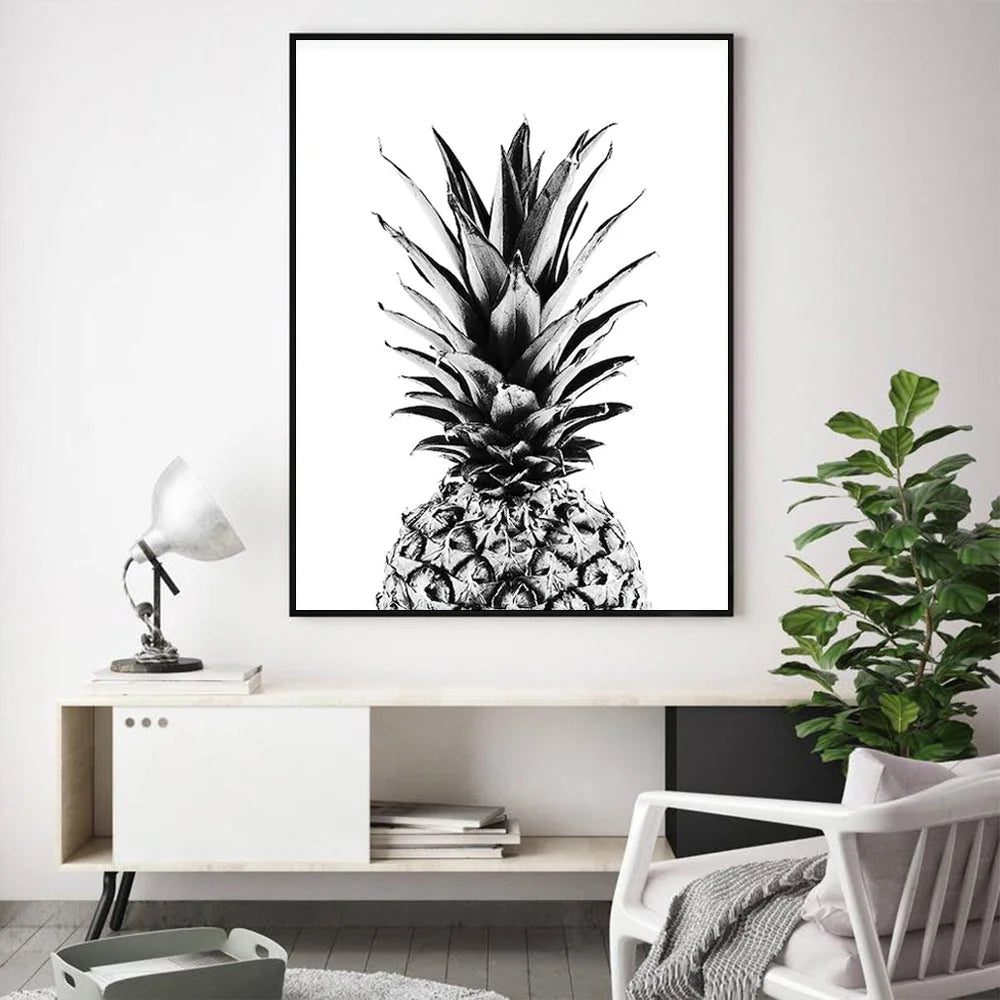 Wall Art Pineapple Canvas Black Frame 40cm x 60cm - Home &