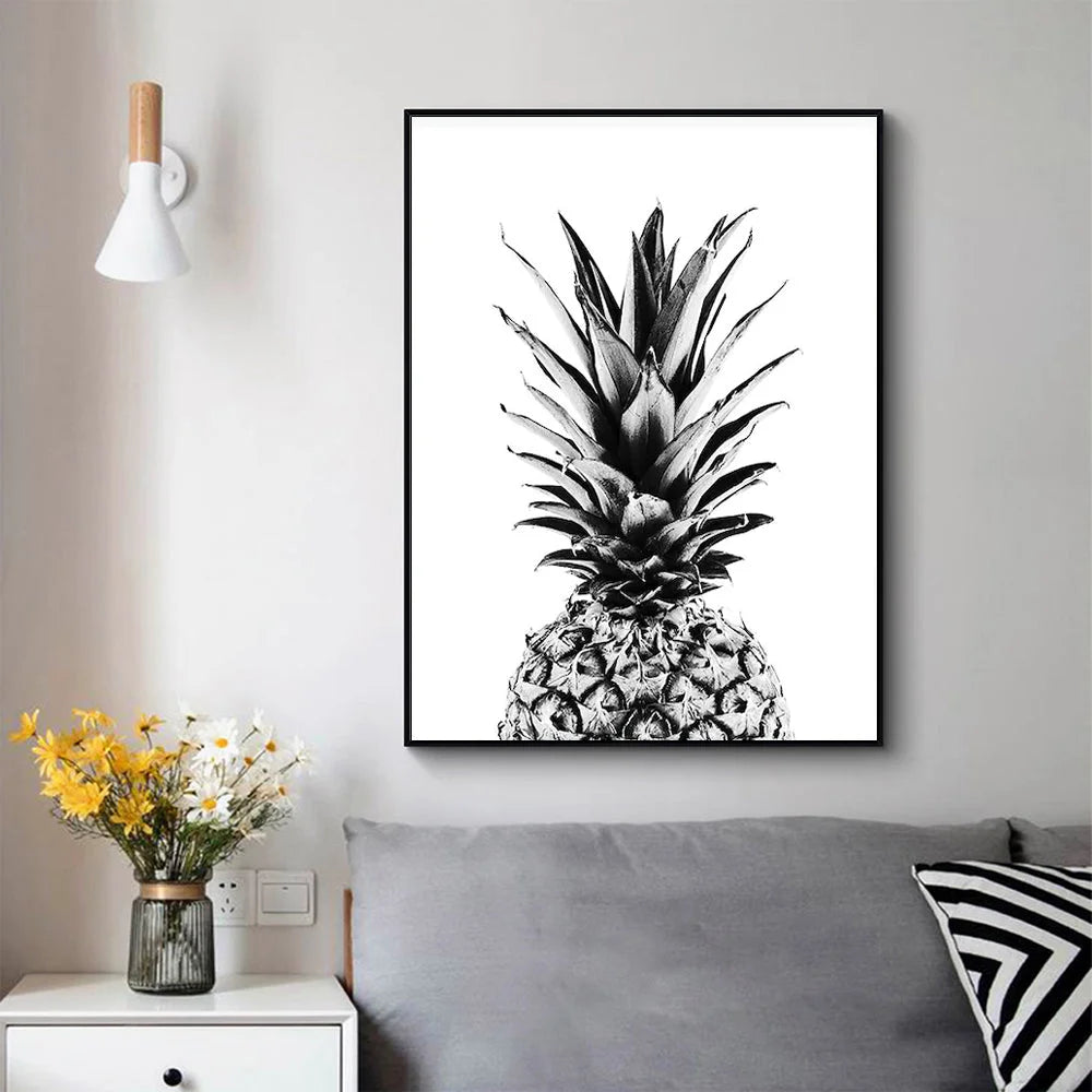 Wall Art Pineapple Canvas Black Frame 40cm x 60cm - Home &