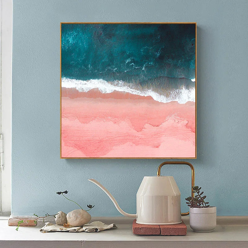 Wall Art Pink Sea Wood Frame Canvas 50x50cm - Home & Garden