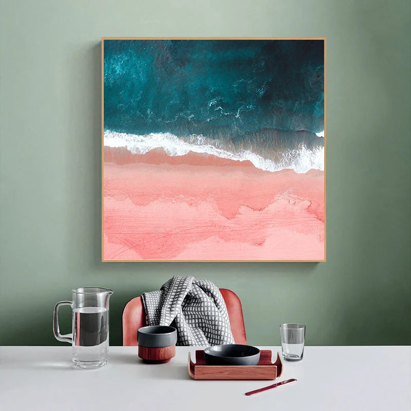 Wall Art Pink Sea Wood Frame Canvas 70x70cm - Home & Garden