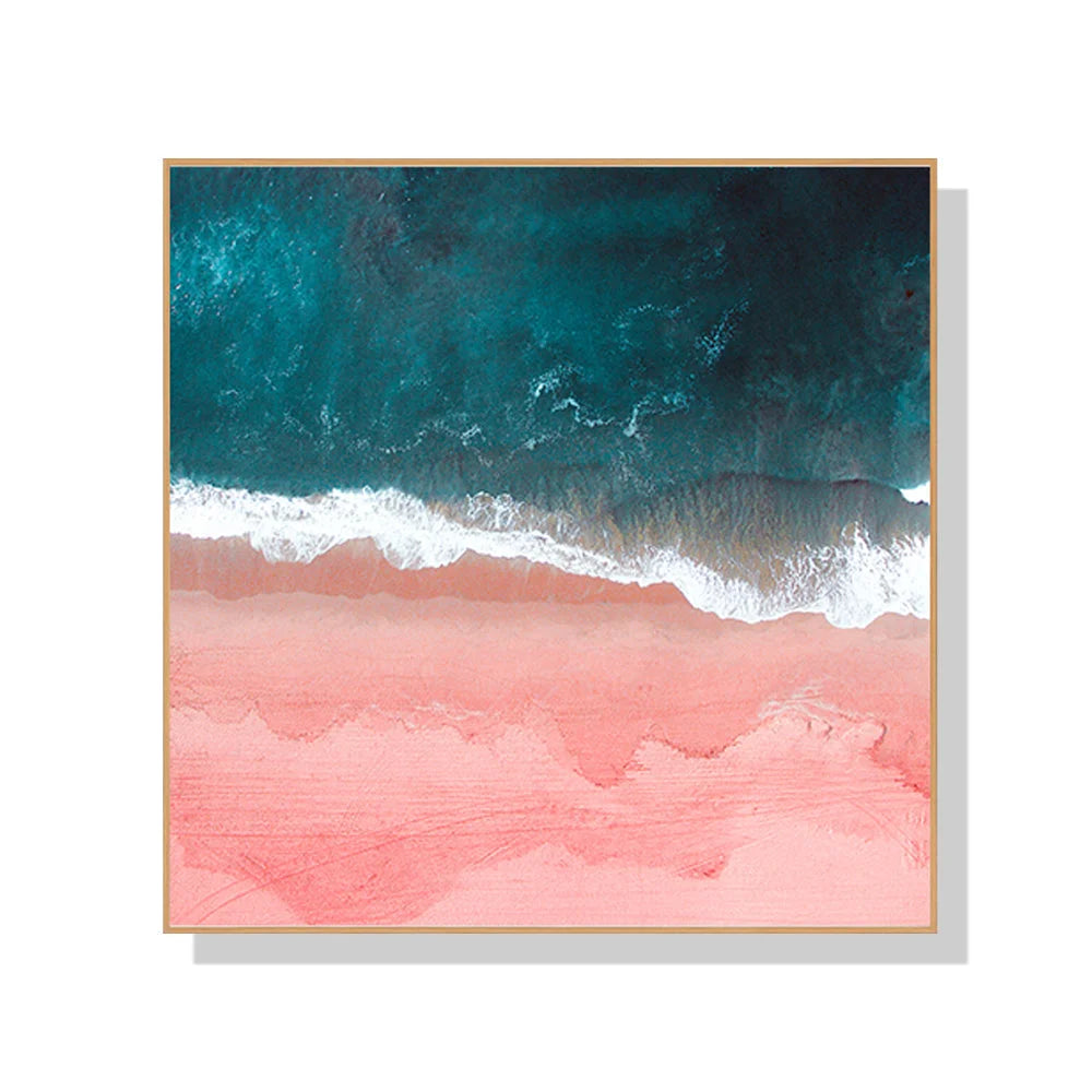 Wall Art Pink Sea Wood Frame Canvas 80x80cm - Home & Garden