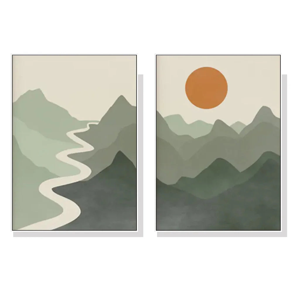 Wall Art Sage Green River Mountain 80cmx120cm White Frame