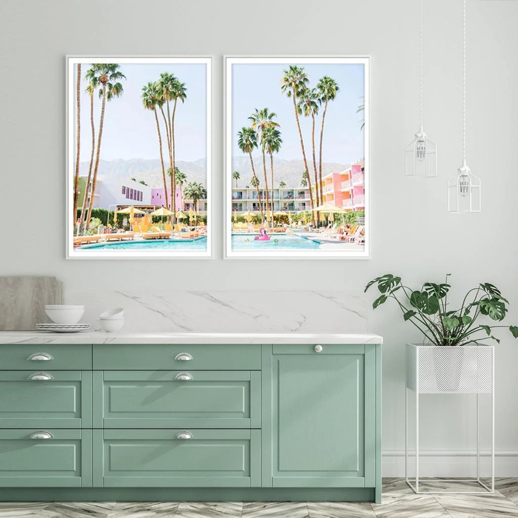 Wall Art Saguaro Hotel 2 Sets White Frame Canvas 50cmx70cm