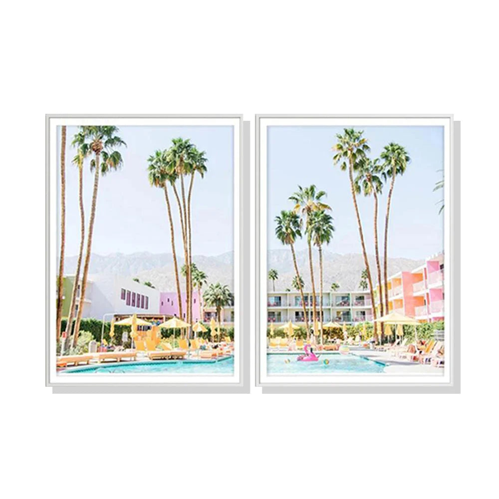 Wall Art Saguaro Hotel 2 Sets White Frame Canvas 70cmx100cm