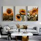 Wall Art Sunflower 40x60cm 3 Sets Gold Frame Canvas - Home
