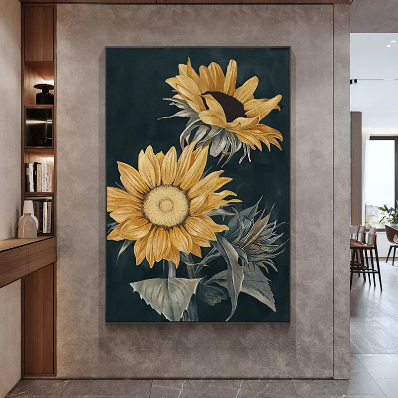Wall Art Sunflowers Black Frame Canvas 40x60cm - Home &