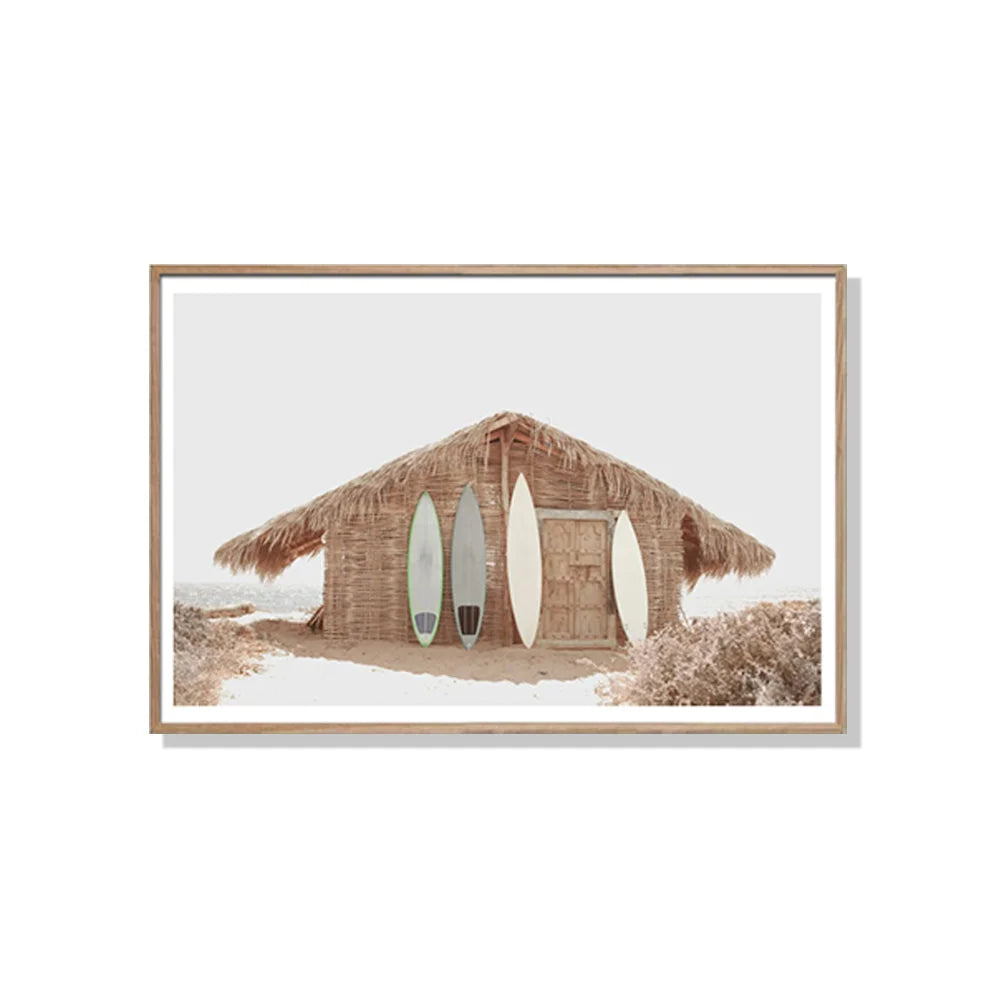 Wall Art Surf Cabin Wood Frame Canvas 60cmx90cm - Home &