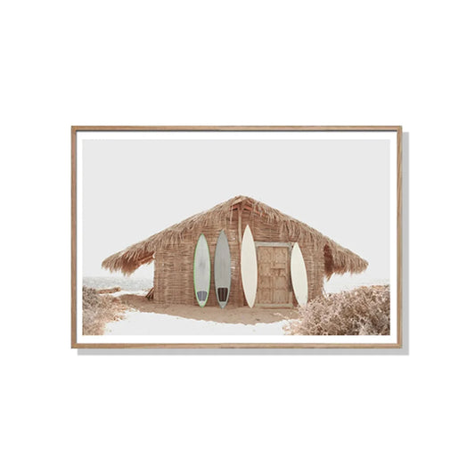 Wall Art Surf Cabin Wood Frame Canvas 60cmx90cm - Home &