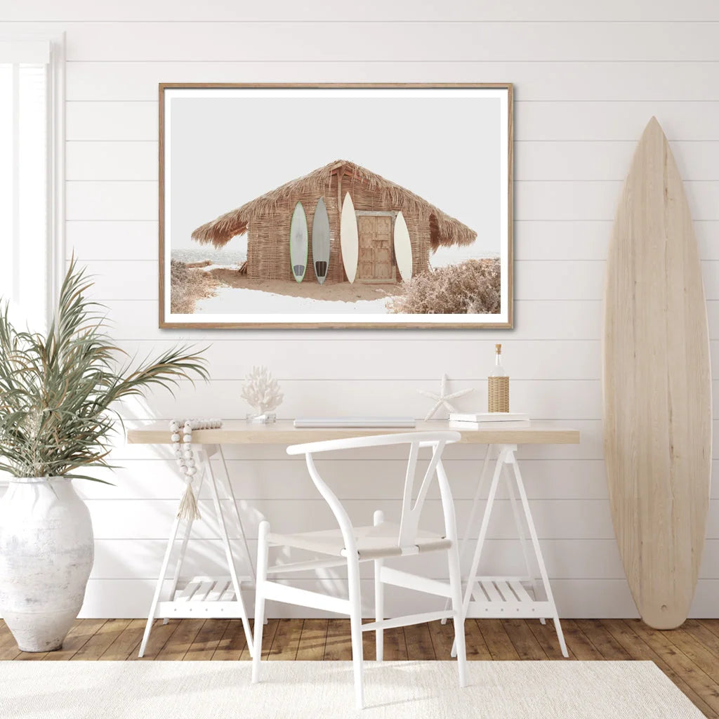 Wall Art Surf Cabin Wood Frame Canvas 60cmx90cm - Home &
