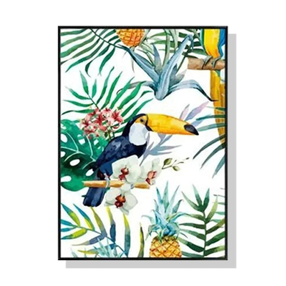 Wall Art Toucan Plants Black Frame Canvas 70x100cm - Home &