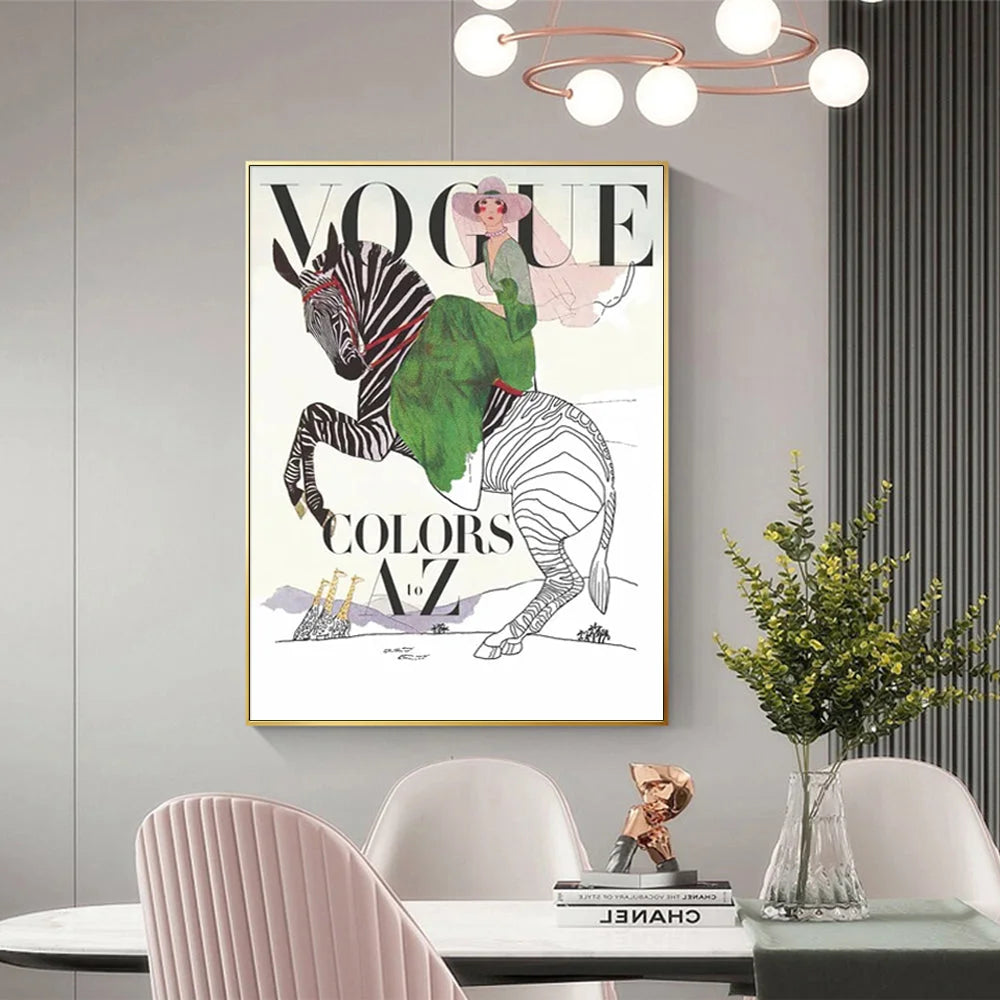 Wall Art Vogue Lady Gold Frame Canvas 40x60cm - Home &