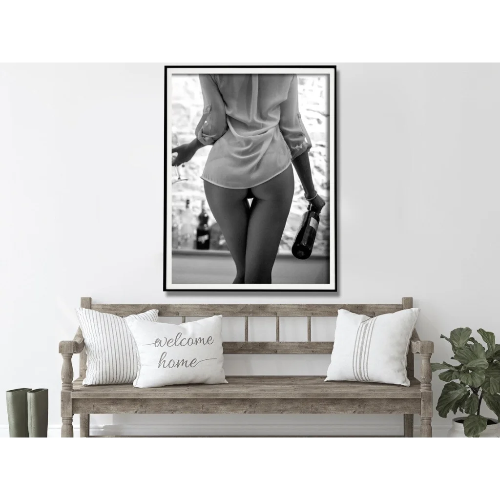 Wall Art Woman Drinking Wine 60x90cm Black and White Black