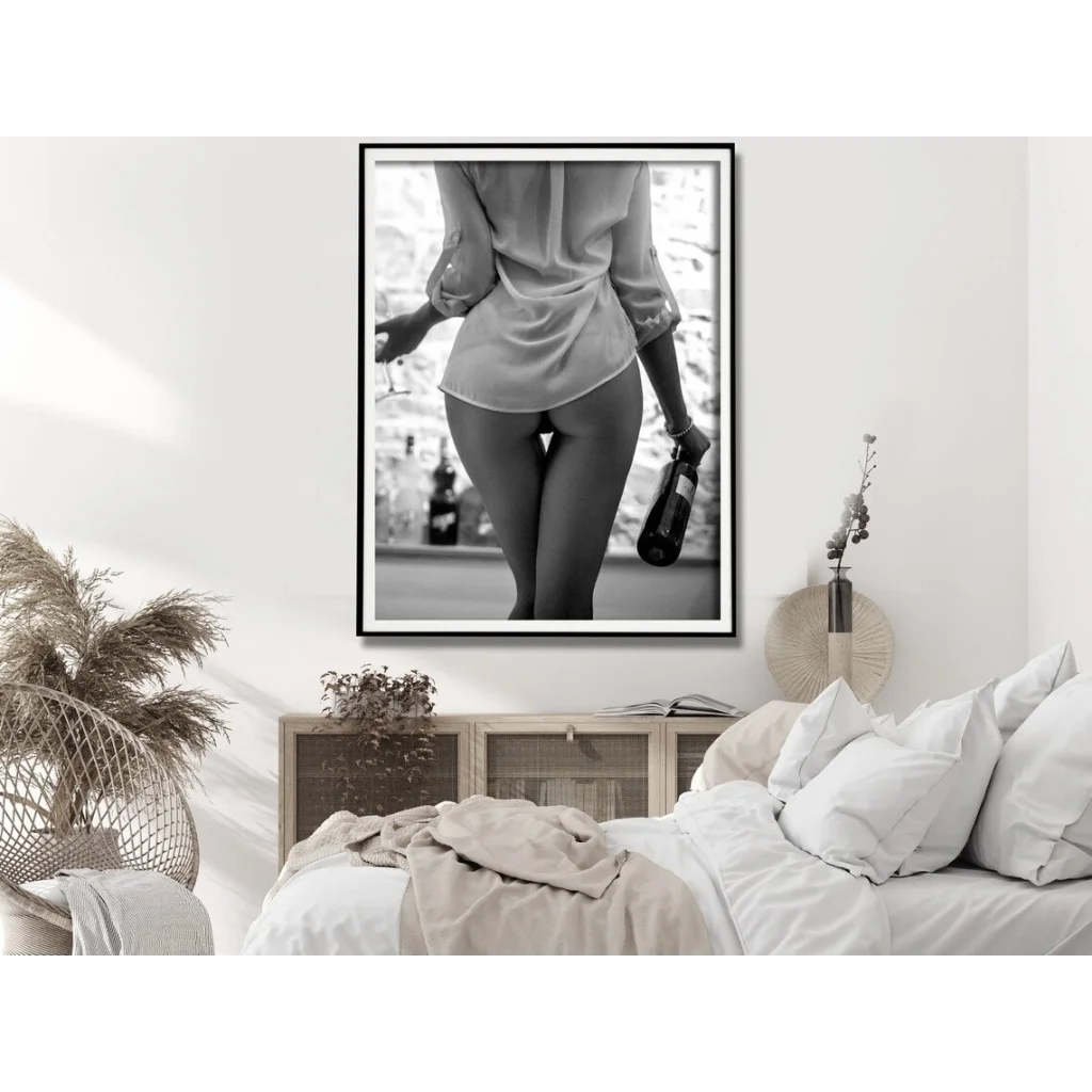 Wall Art Woman Drinking Wine 80x120cm Black and White Black