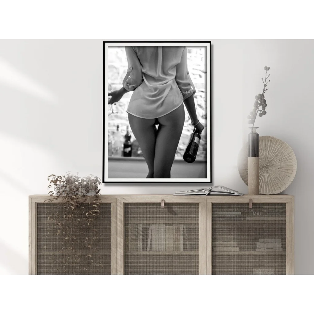 Wall Art Woman Drinking Wine 80x120cm Black and White Black