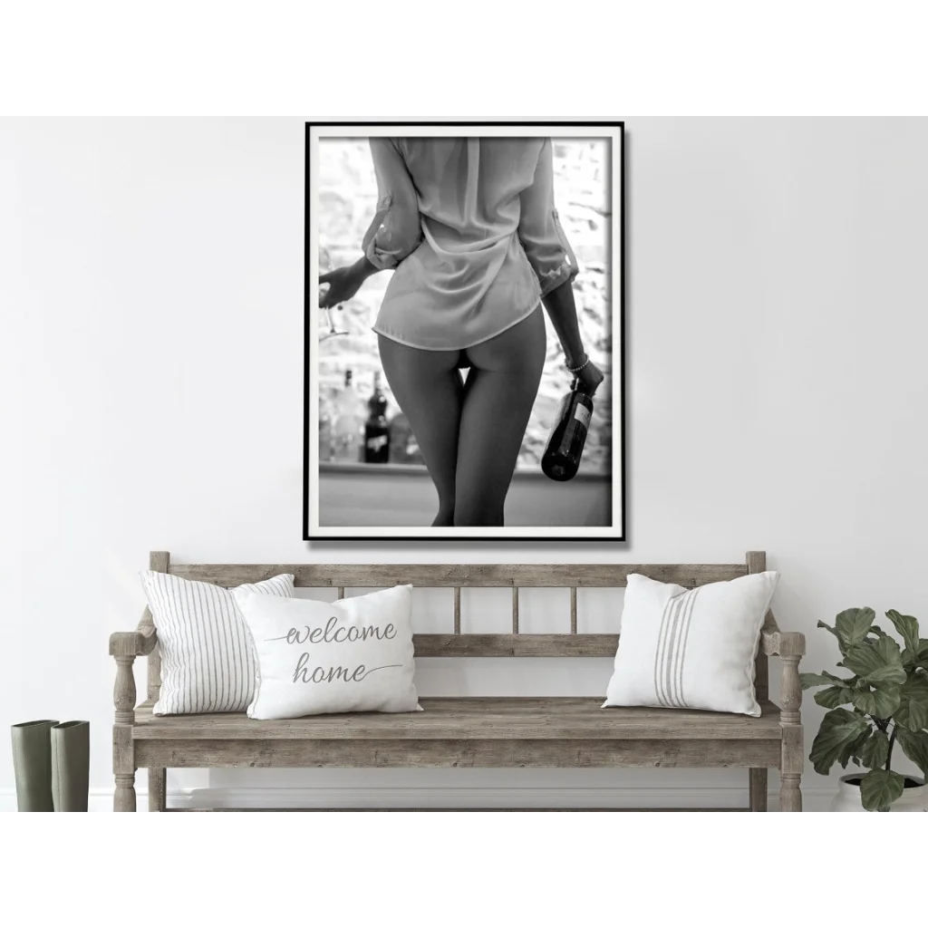 Wall Art Woman Drinking Wine Black & White Poster 40x60CM