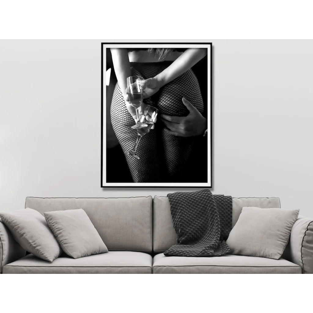 Wall Art Woman Drinking Wine in the Bar 100x150cm Black
